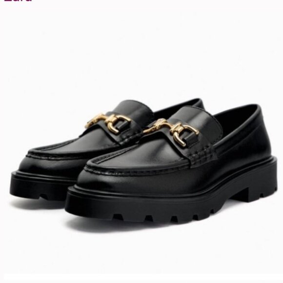Zara Shoes - Zara Chunky Lug Sole Loafers Black Gold Bit EU 37 (US 6.5–7)